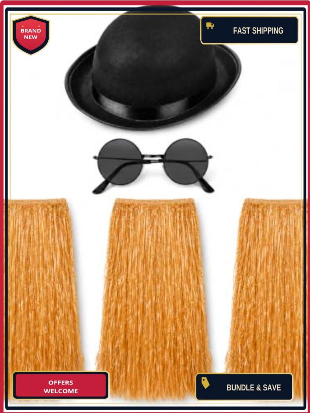 5 Pc Halloween Costume Set Derby Hat Hula Skirts Sunglasses Party Dress Up
